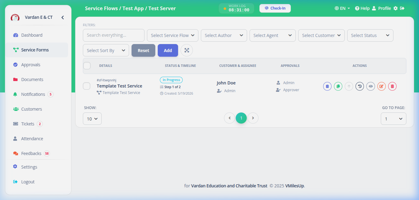 Successfully Created Service Flow Instance