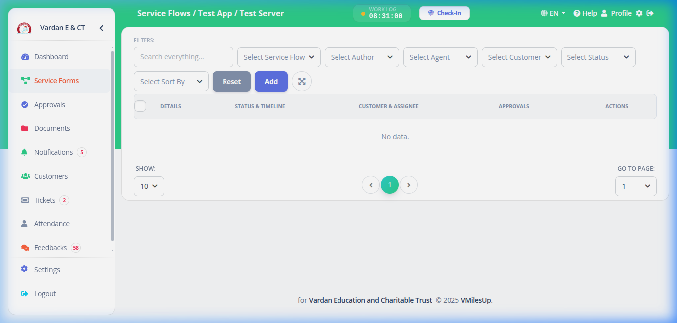 Service Flow Templates Table List